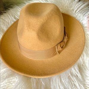 New Trendy Beige Fedora Hat with Ribbon Detail